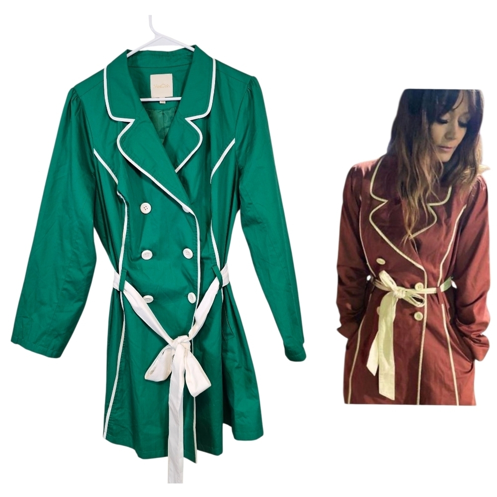 Modcloth Pea Coat Piping Belted Retro Vintage Inspired Plus Size Jacket